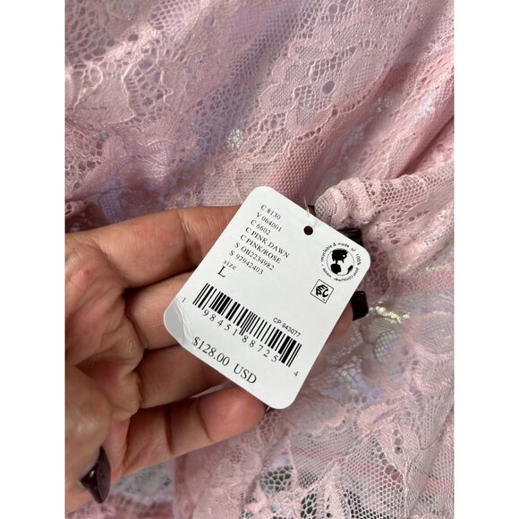 New FREE PEOPLE  Size L Lala Lace Mini Dress $128 Pink Sexy Boho Chic Festival - Picture 6 of 16
